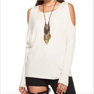 CHASER Cold Shoulder Waffle Knit Cream- Size S